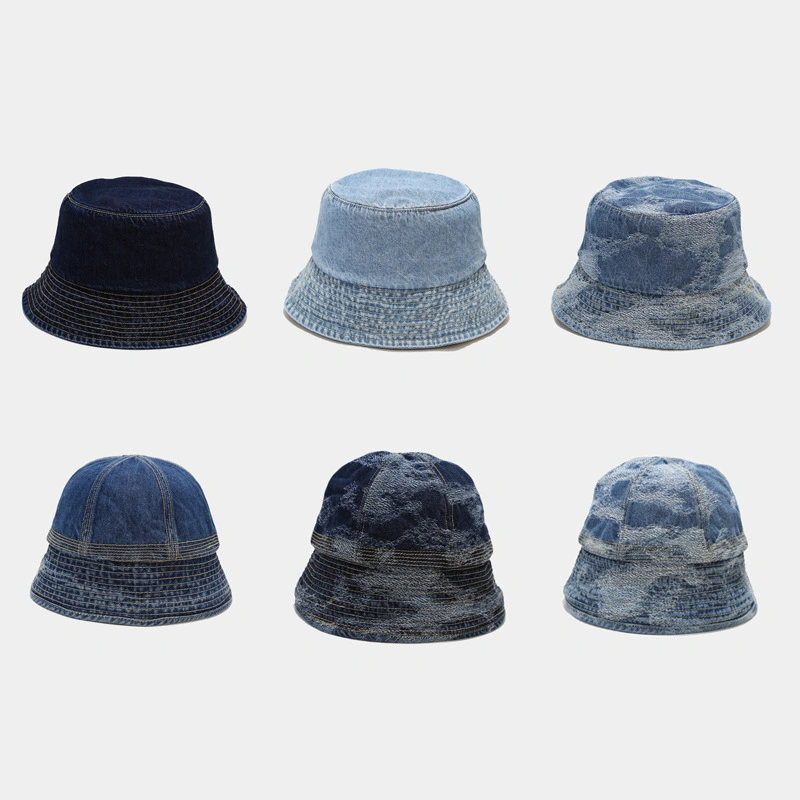 New Outdoor Sun Visor Retro Washed Denim Fisherman Hat Men and Women Trend Street Simple Solid Color Bucket Hat