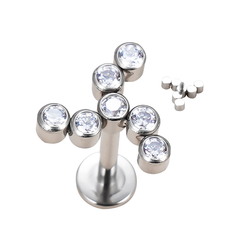 Conjunto de moldura de forma de fresa de titânio com rosca interna CZ Top Labret Turbinas de vento grandes tipo Piercing Dessex Jóias