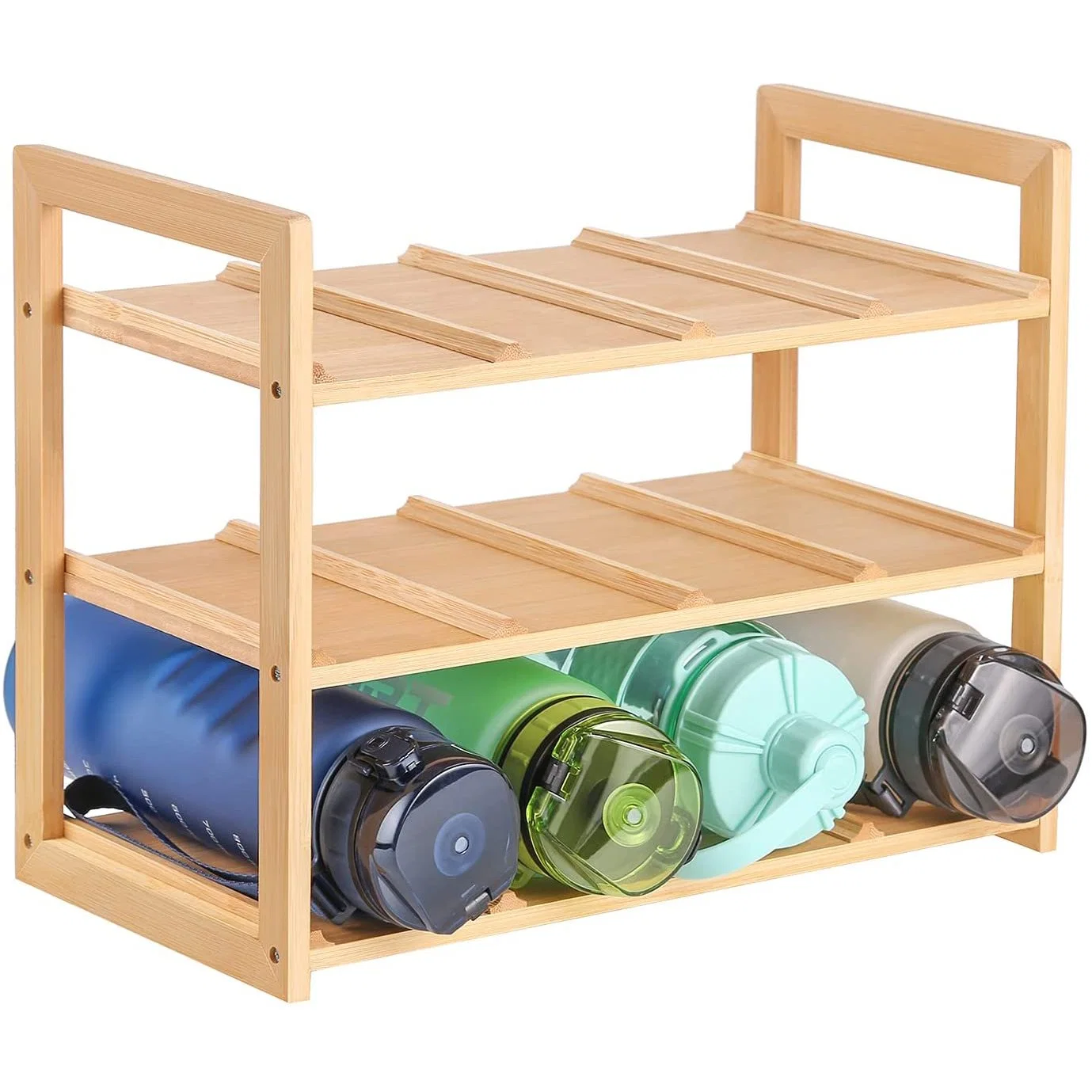 Bamboo Water Bottle Organizer Rack, 12 Freestanding Water Bottle Holder Stand Storage for Cabinet Kitchen Countertops, Table Top, Pantry