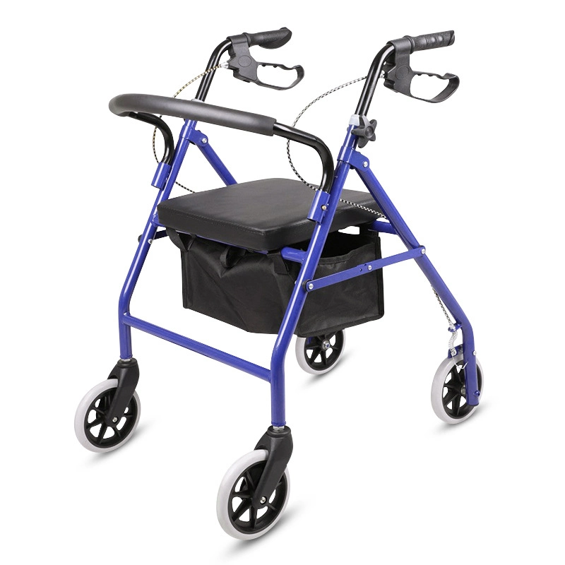 Portable Foldable Rehabilitation Walker Elderly Walker Trolley Handbrake Four-Wheel Walker