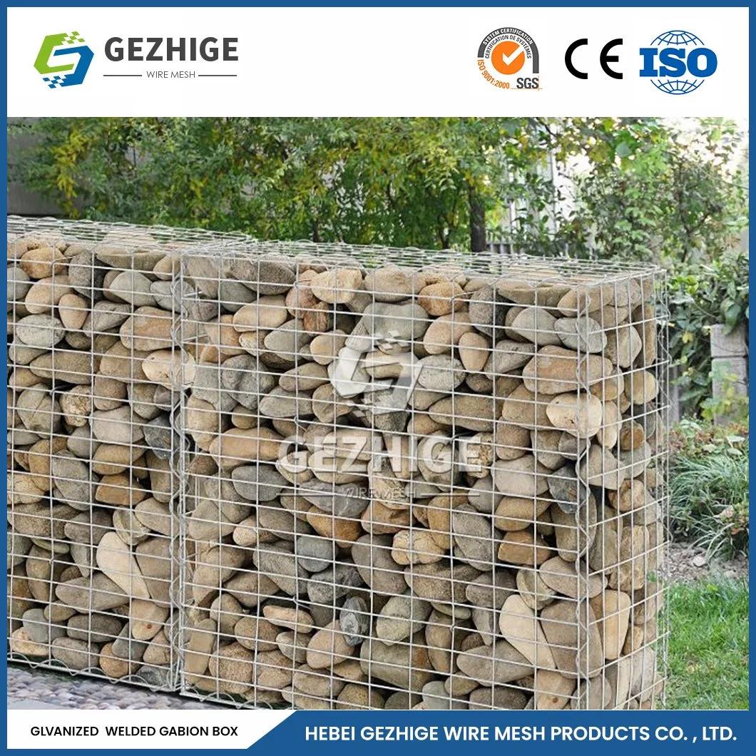 Gezhige 80x100mm recubierto de PVC mallas Mallas Soldadas Proveedor Fácil de instalar la soldadura de Zinc Gabion Box China 200X50X50 de piedra de tamaño de galvanizado Gabion Box