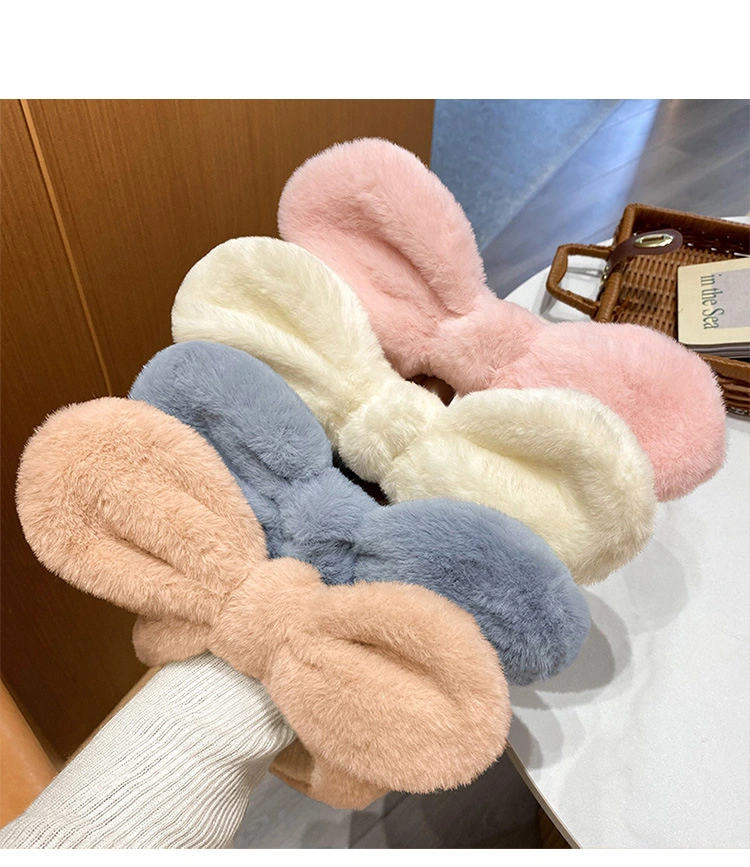 Personal Care OEM 4 Different Colors Coral Fleece Makeup Bath Hair Band Fluffy Bow Women Headband Hair Accessories