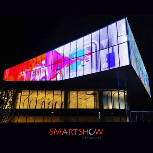 P3.91 LED Display 5000 nits High Brightness Indor Building Glass (شاشة LED P3.91 مزودة بتقنية الزجاج الأمامي ذو شاشة LED للحائط الستائري طراز P10.4 مؤشر LED عالي معدل التحديث بدقة 3840 هرتز شاشة LED شفافة على الحائط طراز P2.6