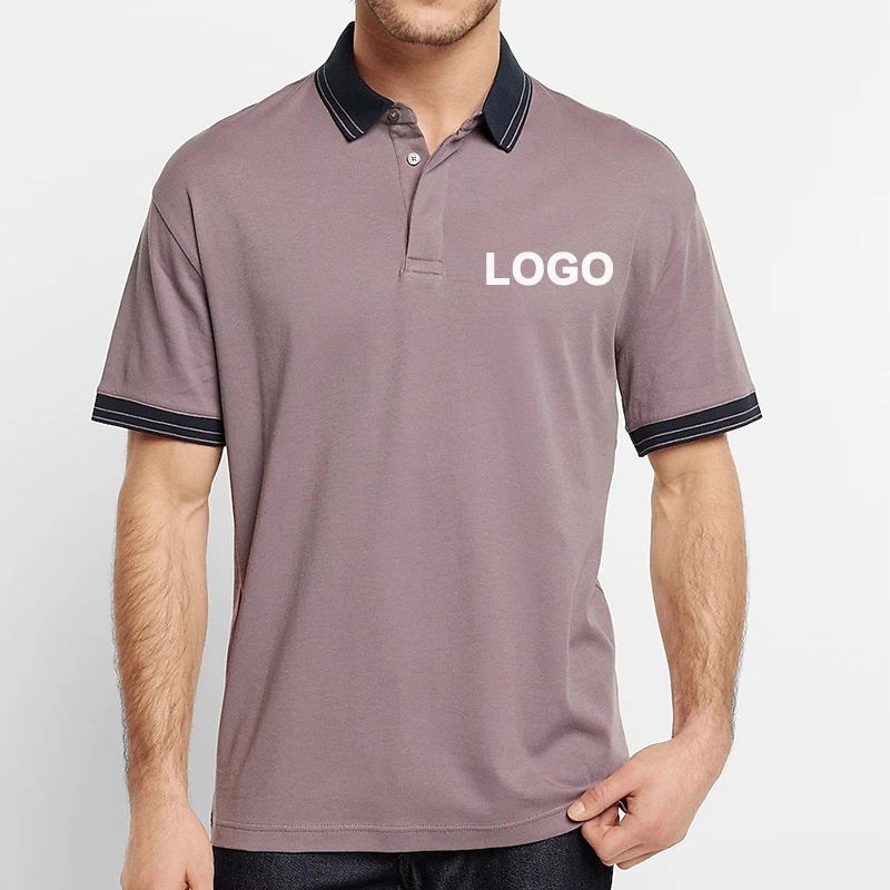 Gym Slim Fit Custom Logo Men Polo Shirts with Stripe Neck and Cuff