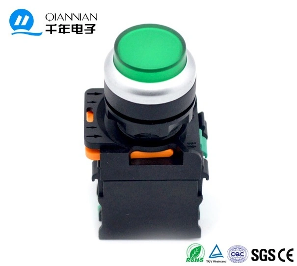 Chinese La38 22mm IP65 Waterproof Flat Head Green Illuminated Push Start Button