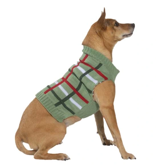 New-Arrival Green Checked Pattern Dog Cozy Knitted Sweater Pet Apparel