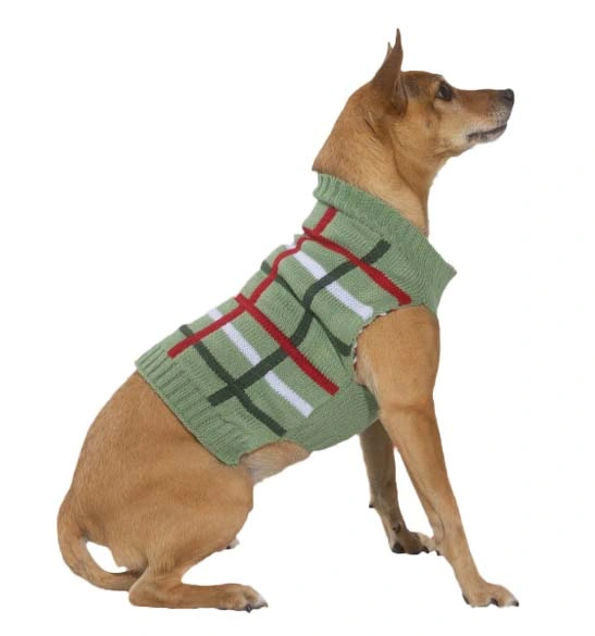 New-Arrival Green Checked Pattern Dog Cosy Knied Switer Pet Apparel