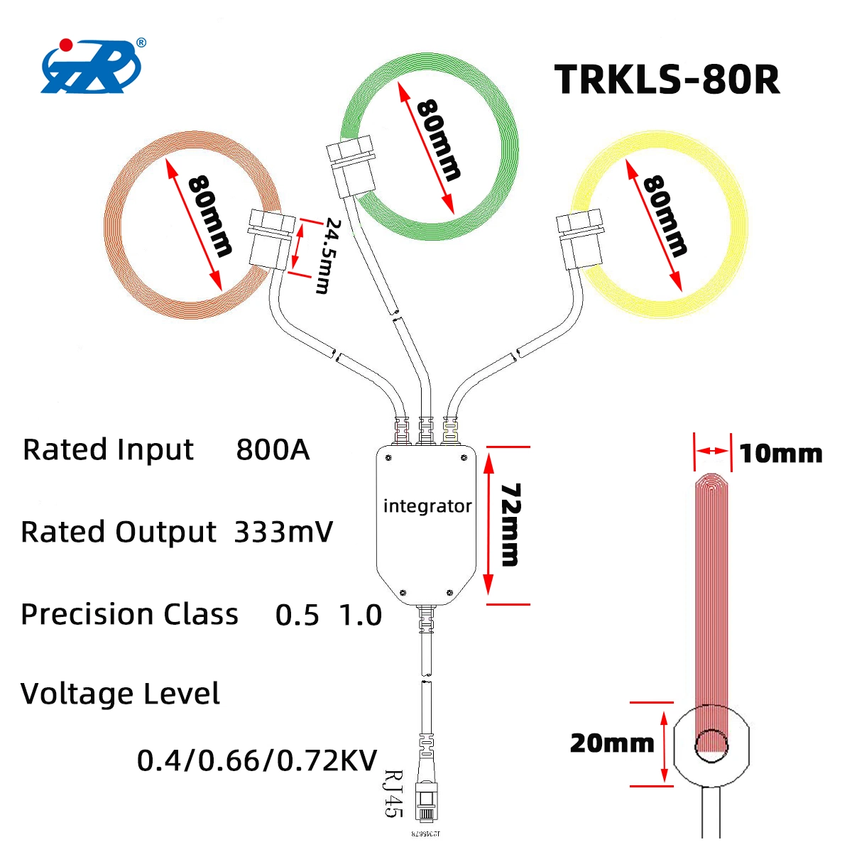 Tr Open and Close Three-Phase Flexible Rogowski Coil 1000A/1A Current Sensor Rogowski Coil Energy Meter