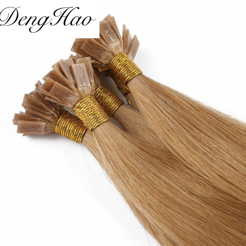 100% de la Federación de secador de cabello natural ahoguen Flat-Tip doble grosor termina Pre-Bonded Extensiones de Cabello