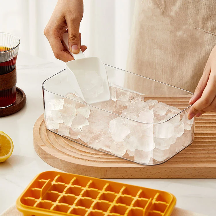 Sesame Transparent Clear One Button Press Type Ice Mold Box Colorful Lid 2 Layers Ice Tray