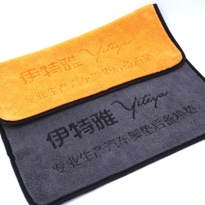 Orange and Grey 40X60cm 800GSM Microfiber Coral Fleece Towel Car Kitchen Household Cleaning Cloth with Ultrasonic Custom Printing Logo