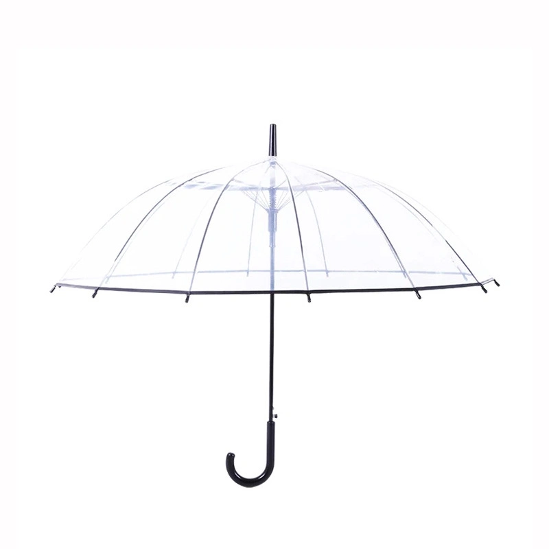 Custom Seeing Through Fully Clear 14 Ribs Strong Windproof Rain Transparent Clear Printed Umbrella for Girls with Black Handle