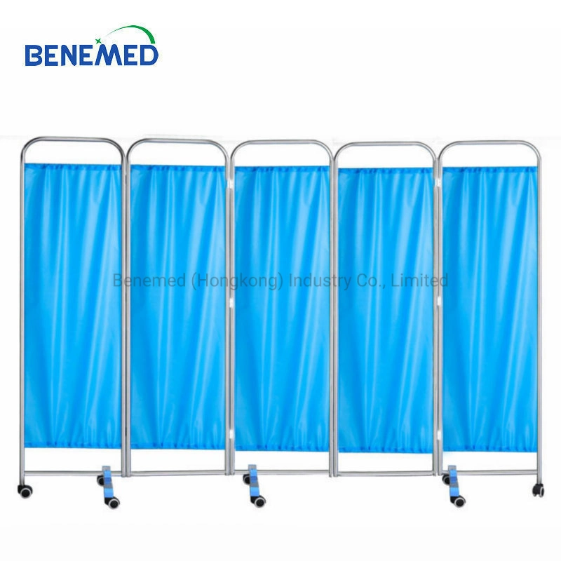 Hospital Furniture Stainless Steel 4 Foldings Mobile Patient Ward Screen with Panels