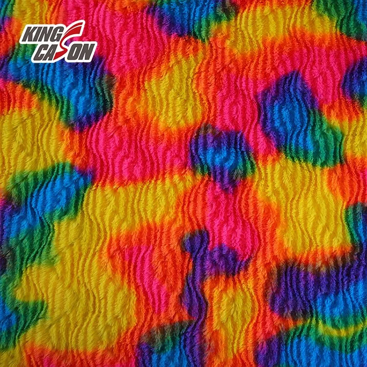 Kingcason Poly One Side Brush Colorful Tie Dye Jacquard 20mm PV Fleece Fabric Faux Fur Fabric for Carpet Rug