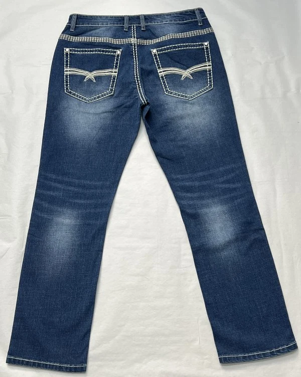 Fashion Whiskers Washed Thick Stitches Basic Ladies Jeans