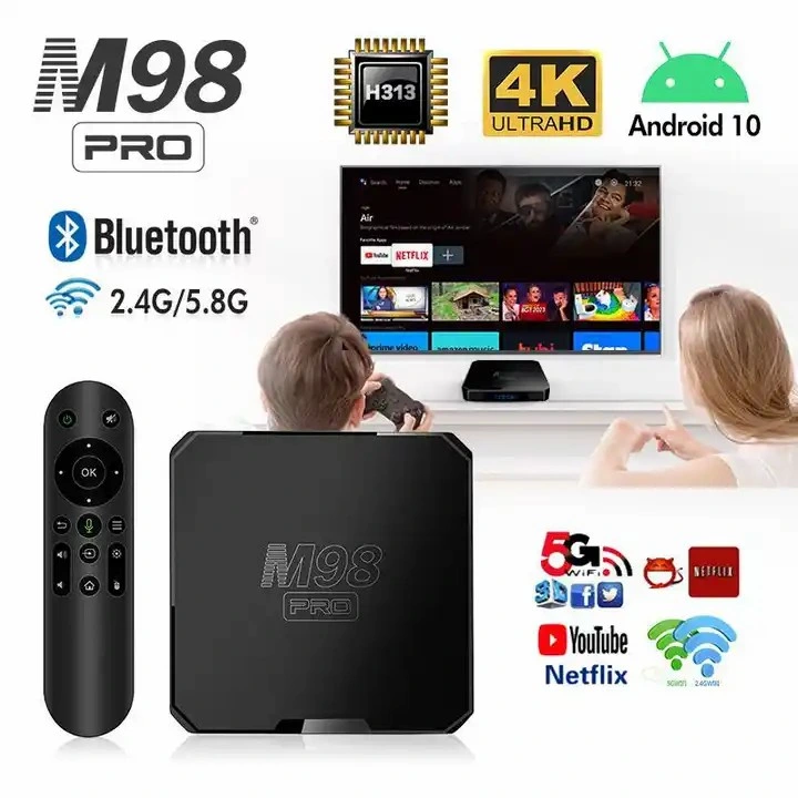 2023 Fabrik Preis Allwinner H313 ATV Android TV Box mit 2,4G/5,8g Dual WiFi Voice Remote M98 pro IPTV Smart TV Feld