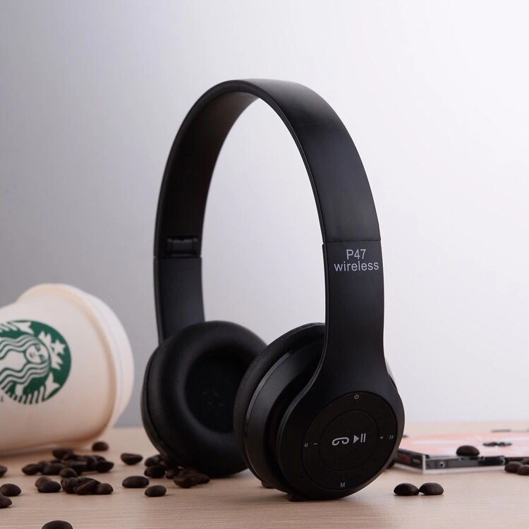 Black P47 Foldable Slim Wireless Bluetooth Headphone