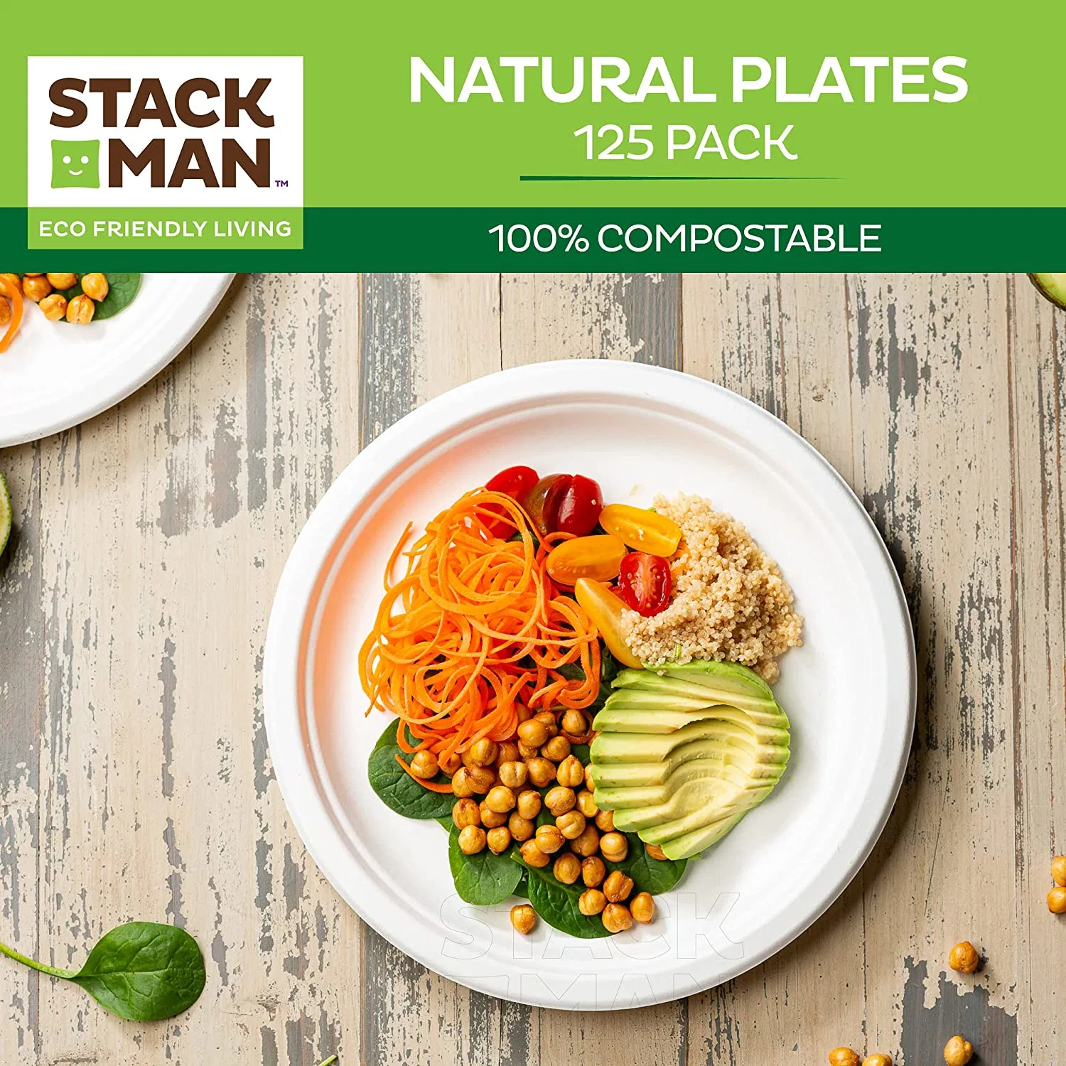 100% Compostable 10 Inch Heavy-Duty Plates [125-Pack]