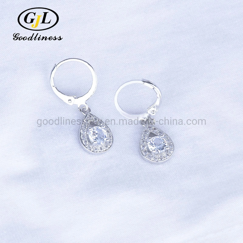 925 Sterling Silver cuelgue gota pequeña lágrima Aro Diamond Earrings