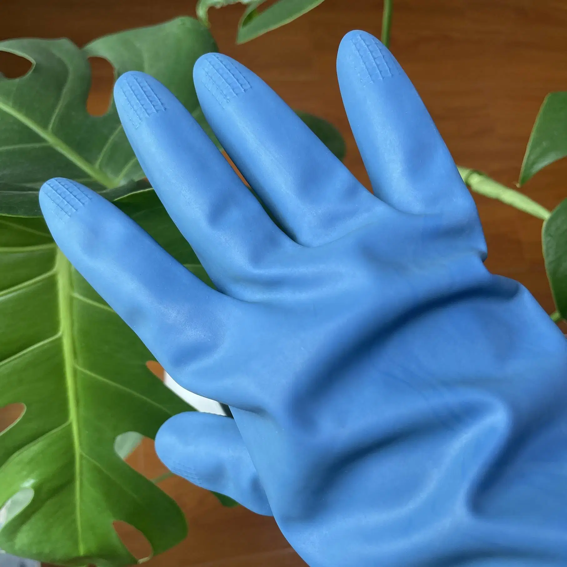 Unlined Blue Natural Household Latex Rubber Dishwashing Cleaning Gloves