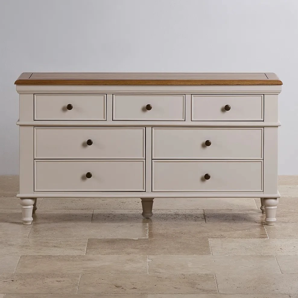 China Wholesale Rustic Oak and White Painted 3+4 Chest of Drawers Bedroom Living Room Modern Wooden Oak Furniture