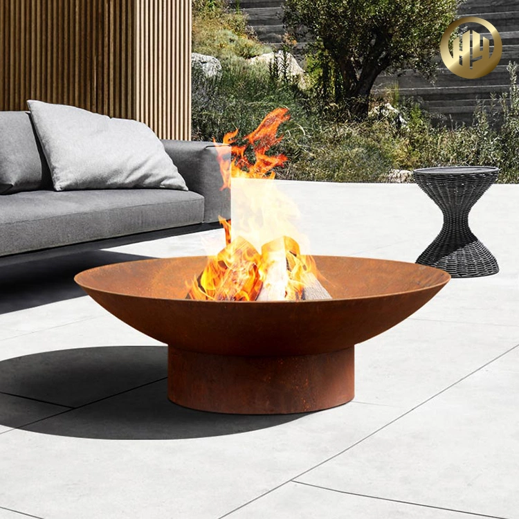 Ferrugento aço corten forma redonda com decoração de jardim de metal de aquecimento fire pit