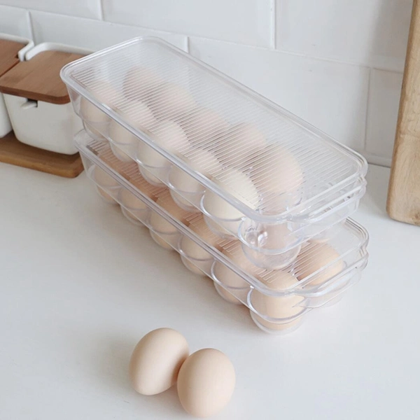 Refrigerator Egg Holder Tray Covered Plastic Egg Organizer Container