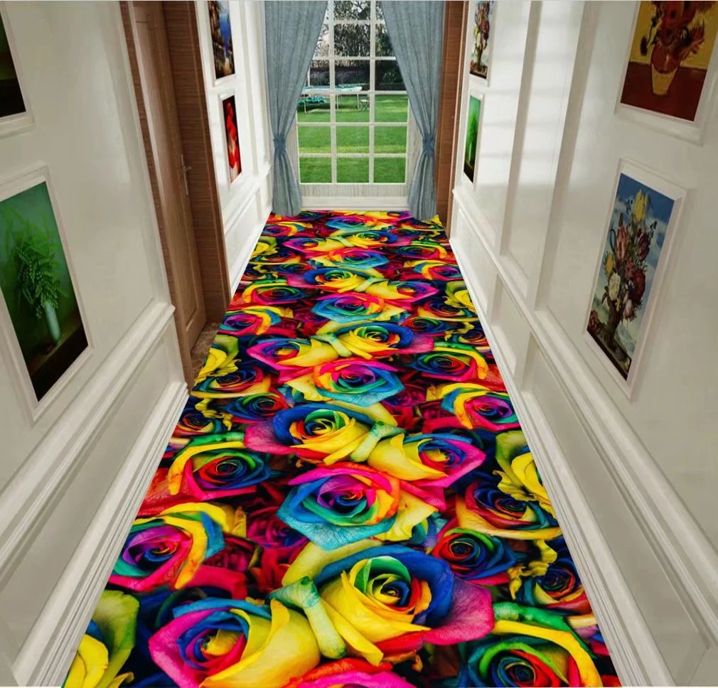 Tianjin Christmas Flowers Hallway Decorative Entrance Corridor Long Custom Size New 3D Floral Print Velvet Floor Rug Carpet