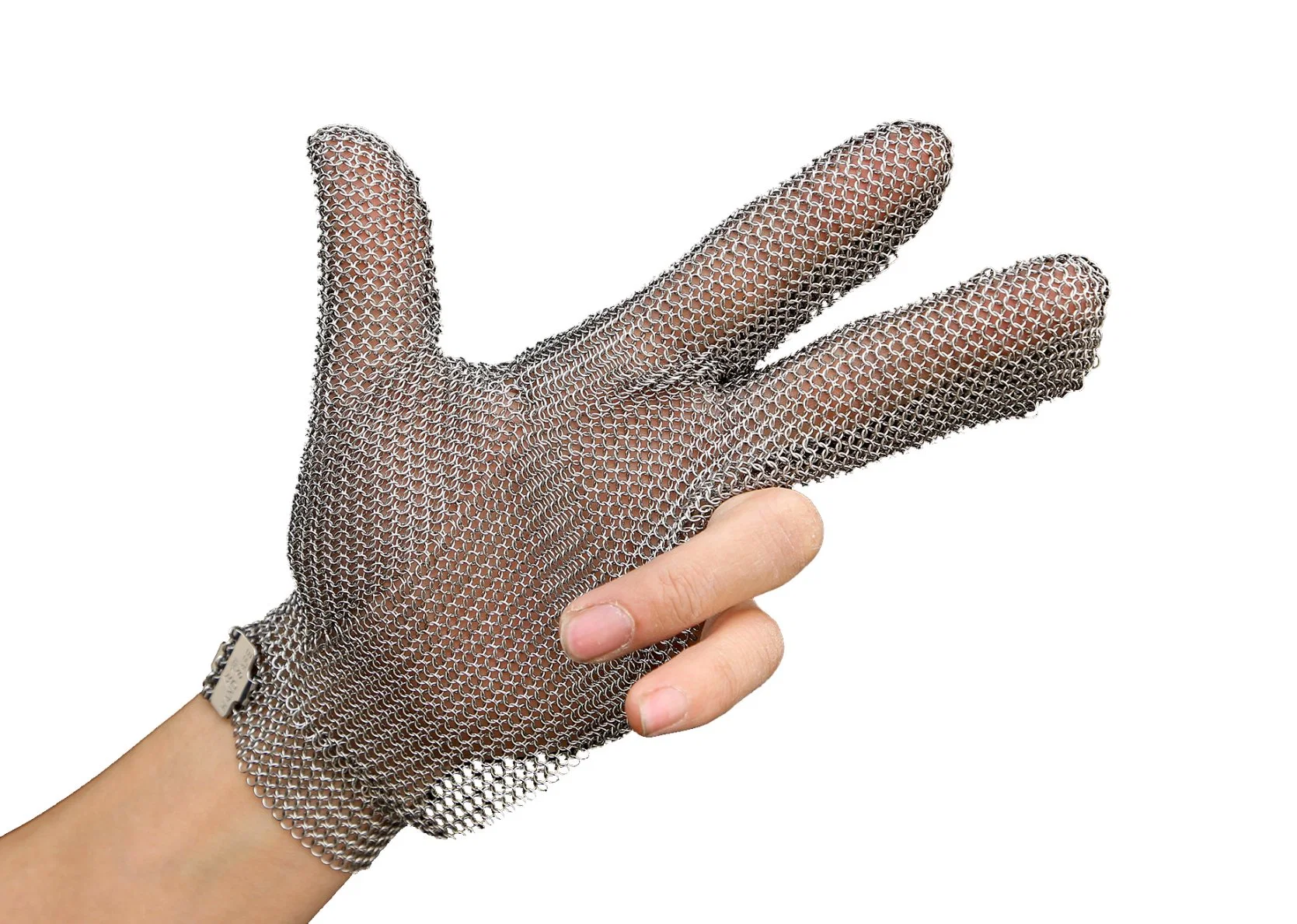 3 Finger Type Stainless Steel Chain Mail Protective Cut Glove with Logo Printing-2381