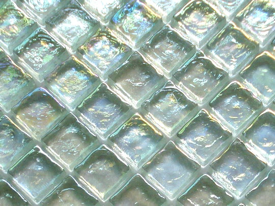 Stock Bathroom Wavy Cracked Broken Iridescent Crystal Hexagon Glass Mosaic Tile