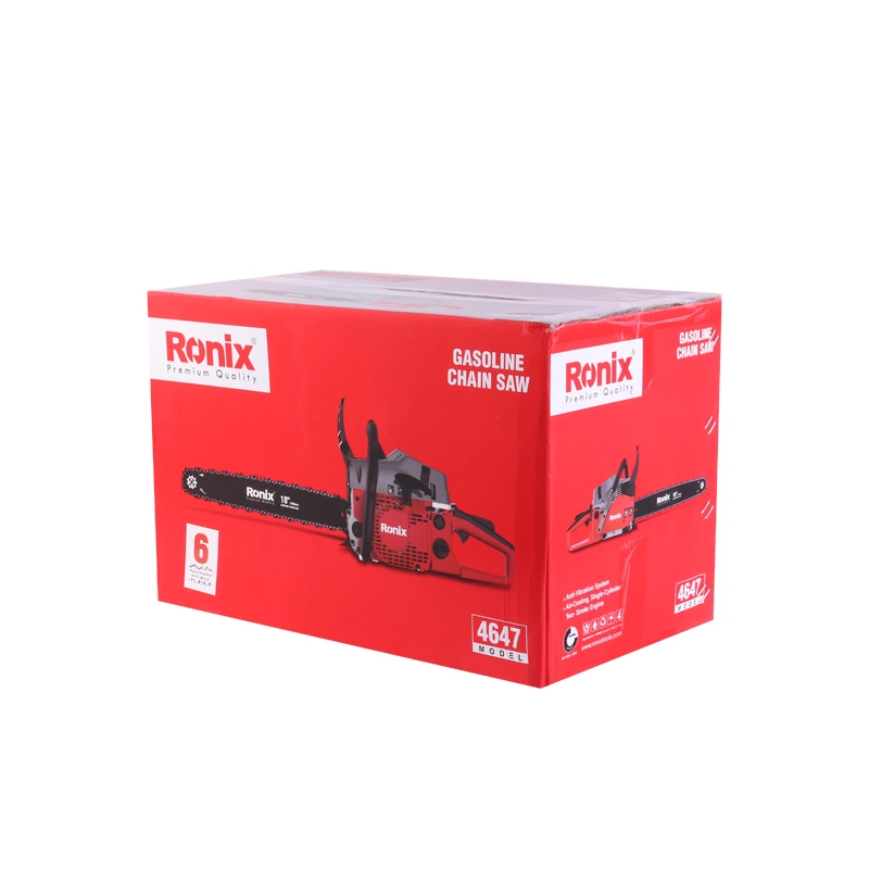 Sierra de poder Ronix Modelo 4647 52cc 550ml Tank Cutting Wood Cadenas gratis Sierra de cadena de gasolina