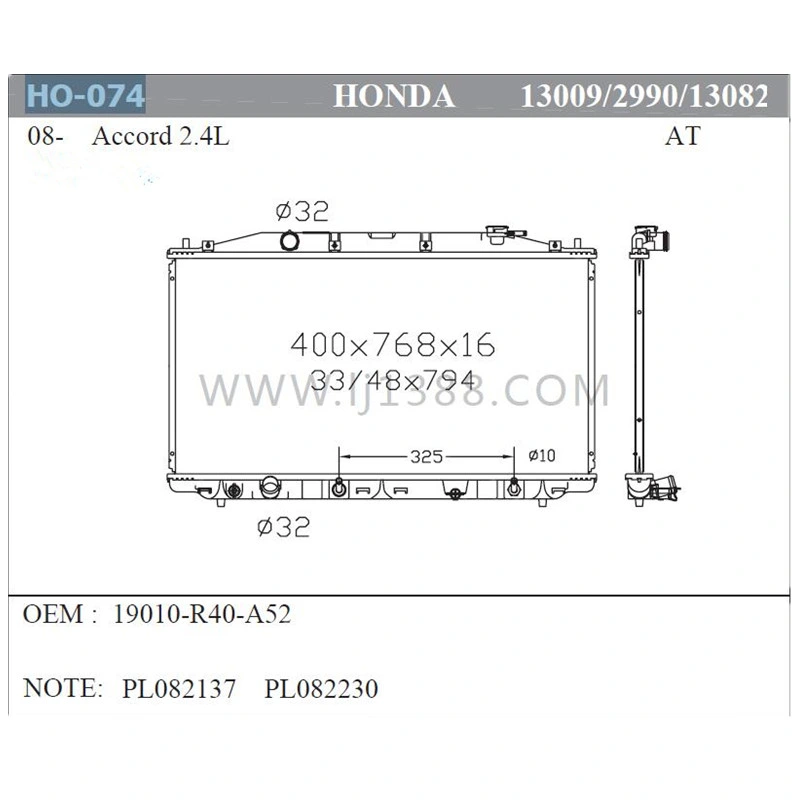 Car/Auto Radiator for Honda Accord2.4L OEM: 19010-R40-A52 Dpi: 13009/2990