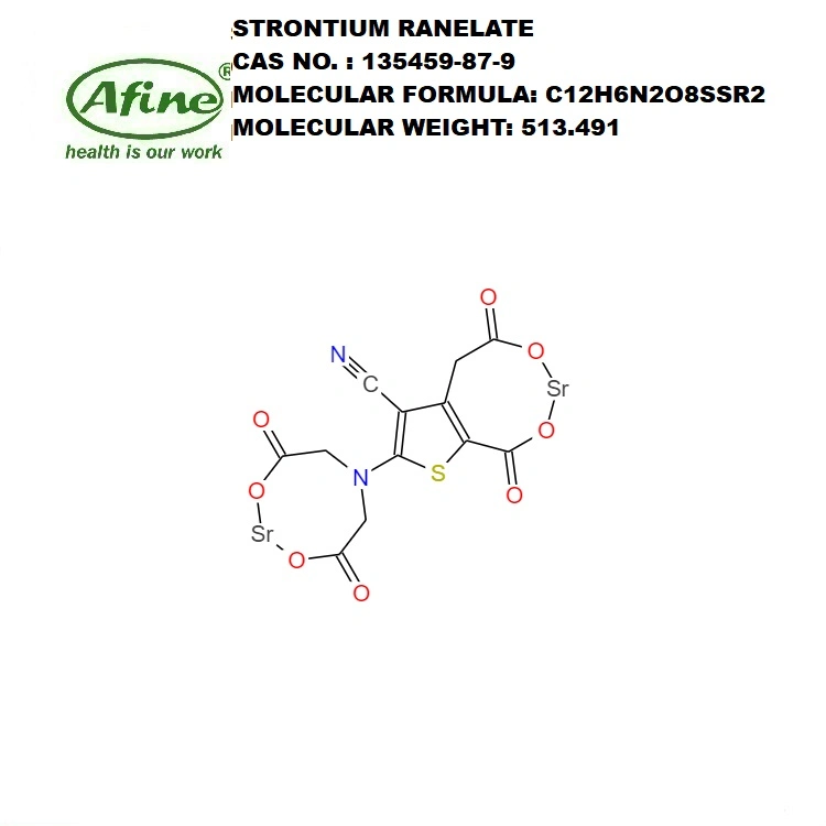 CAS 135459-87-9 ranelato de estroncio / 2, 2- ((5-carboxi-4-(carboximetil)-3-cianotiophen-2-il)azanedilo) ácido diacético, SAL de diestroncio