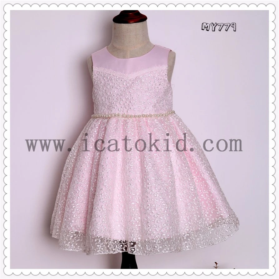 Pearl Waist Chain Flower Girl Short Dress for Evening Dress