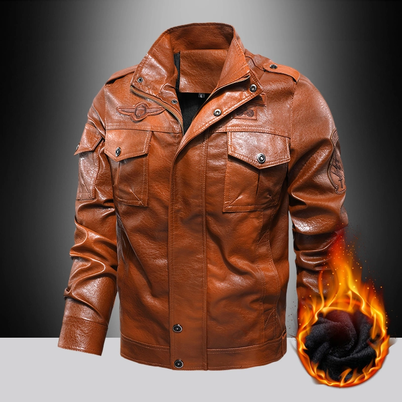 Free Sample Men Leather Garments Winter PU Jacket Fur Warm