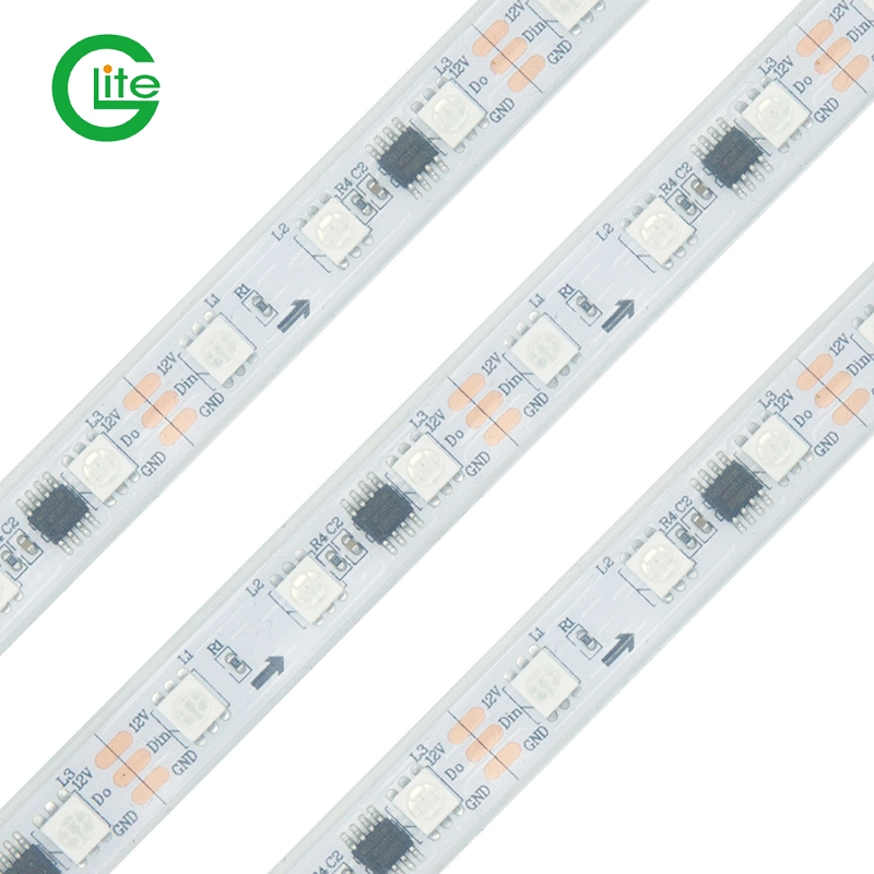 Dirección digitalizable de luz LED de píxeles RGB WS2811, tira LED flexible de 60 LED, barra de píxeles LED blanco cálido.