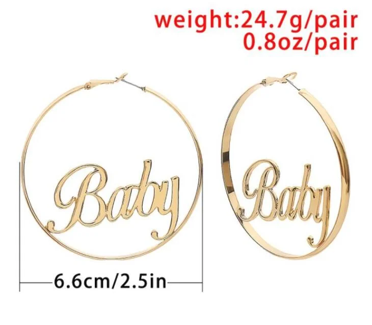 Large Circle Letter Earrings Simple Geometric Baby English Letter Hollow Earrings Women