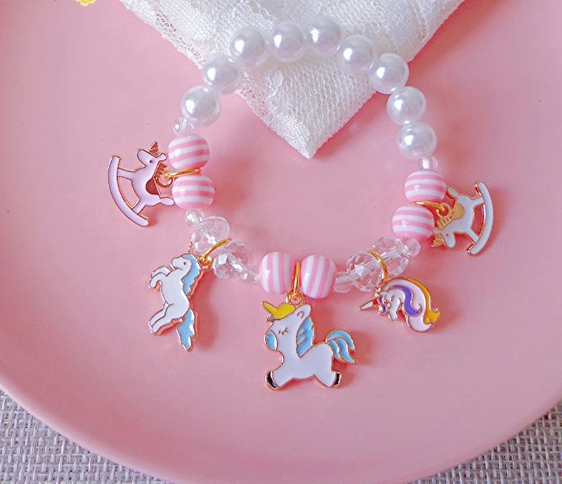 Children Pearl Bracelets Princess Little Girls Cute Unicorn Bracelets Decorative Beaded Accessories