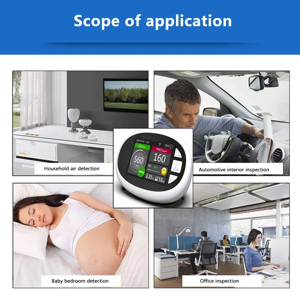 Detector de dióxido de carbono Monitor de calidad del aire M10 Pm1,0 PM2,5 CO2 Sensor de humedad de temperatura del medidor AQI para la oficina de salón de clase