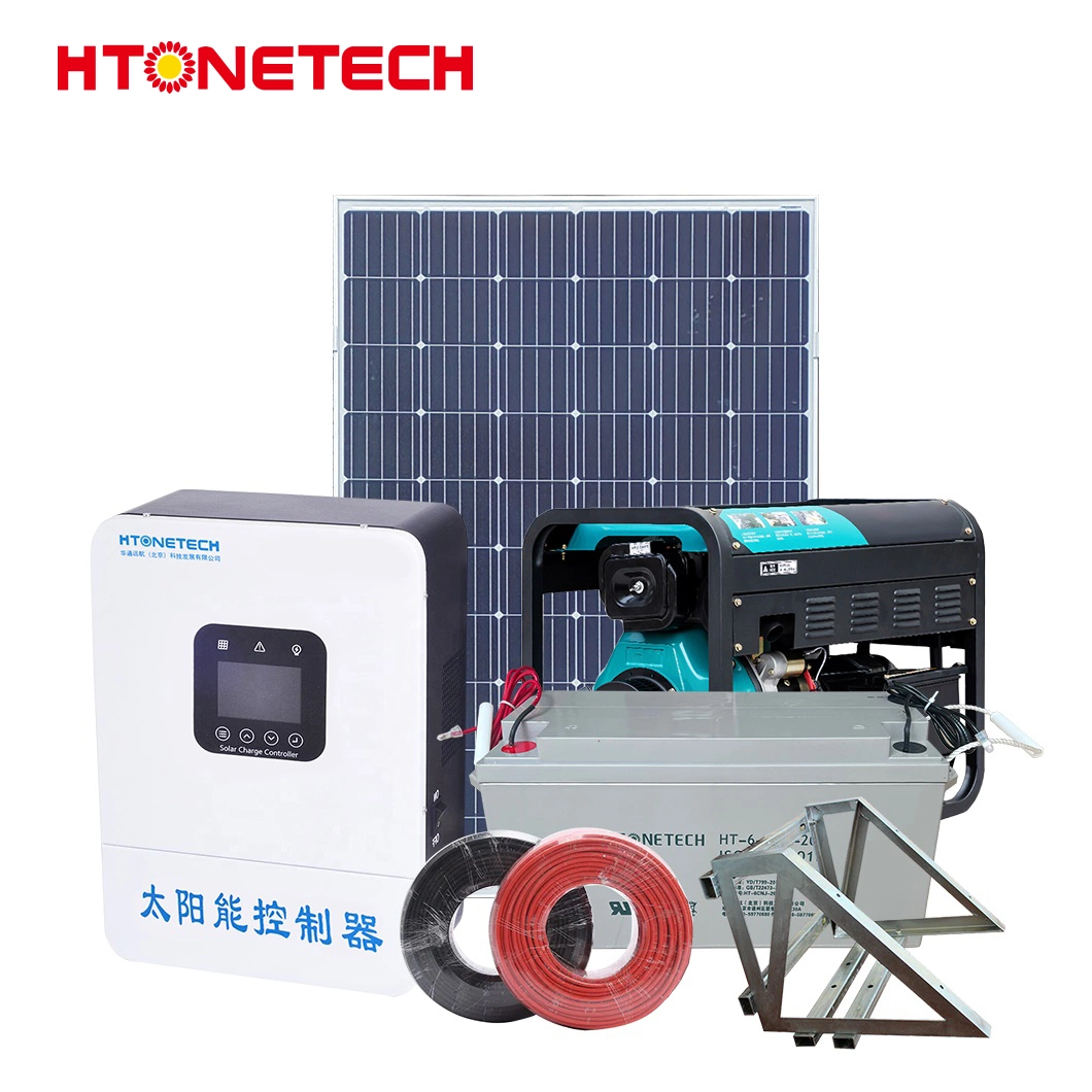 Htonetech off Grid Solar Power System Complete Kit 20kw China 90 Watt Monocrystalline Solar Panel PV Portable 8.5 kVA Diesel Generator 15000 Watt Solar System