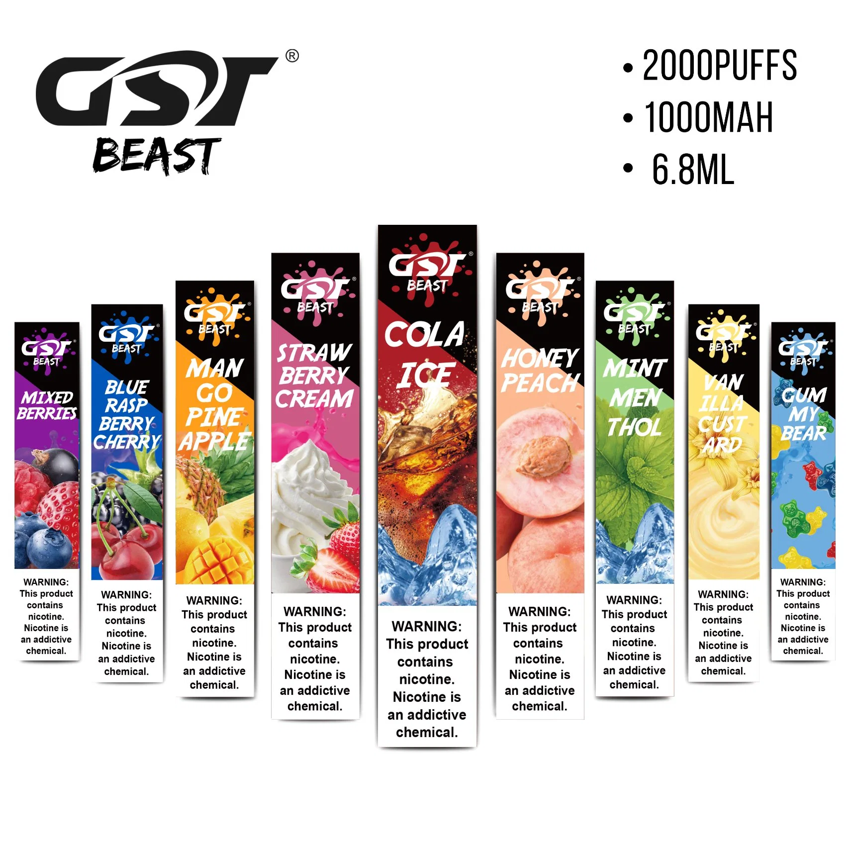 المبيعات المباشرة الأصلية للشركة المصنعة GST Beast 2800 Puff Disposable قلم القرود السجائر الإلكترونية من تصنيع المعدات الأصلية