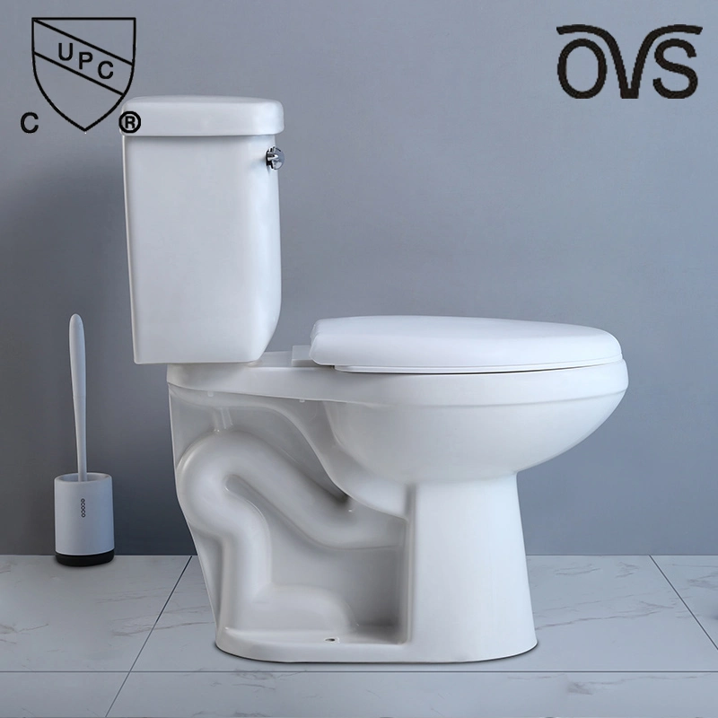 Ovs Modern Hotel White Ceramic Standing Two-Piece Rimless Toilet for Bathroom