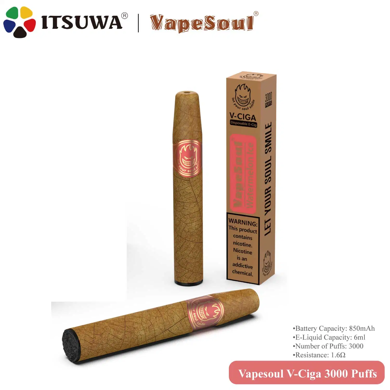 Vapesoul V-Ciga 3000 Puffs Tabacco Premium Cigar Style Distributors Wholesale/Supplier Ecig Disposable/Chargeable Vape