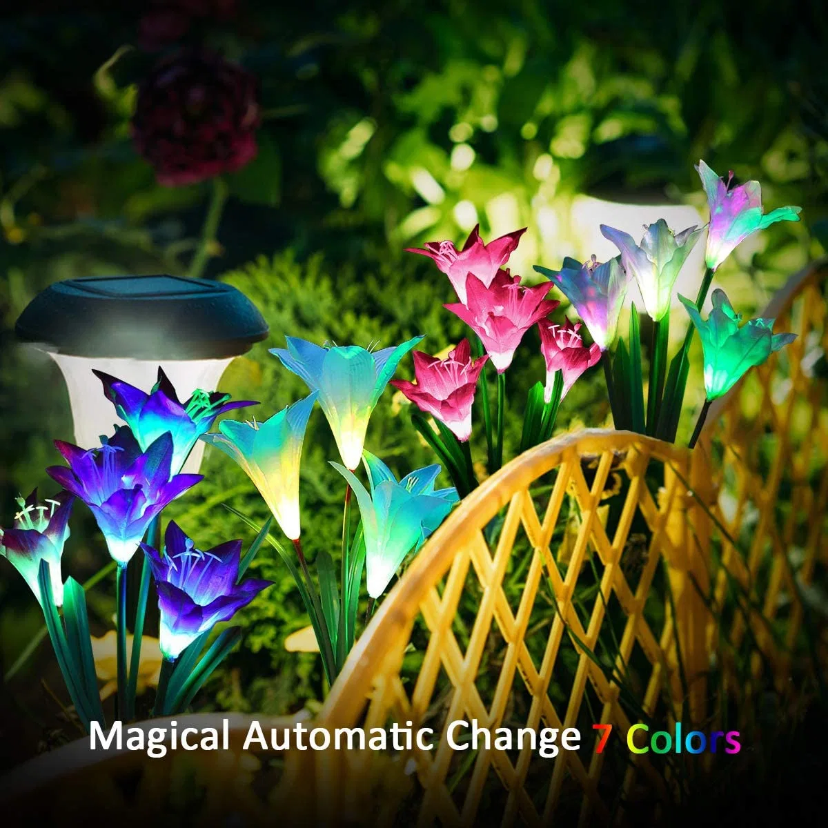 Solar Garden Stake Lights Multi-Color Changing Lily Solar Artificial Flower Light Stem for Patio