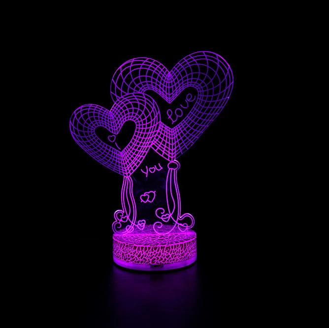 3D'Illusion Voyant DEL de salle de l'amour décoratifs personnalisés coeur Batterie USB de l'acrylique pour les enfants de Don LED 3d'éclairage nocturne des feux de 3D de lampe de table