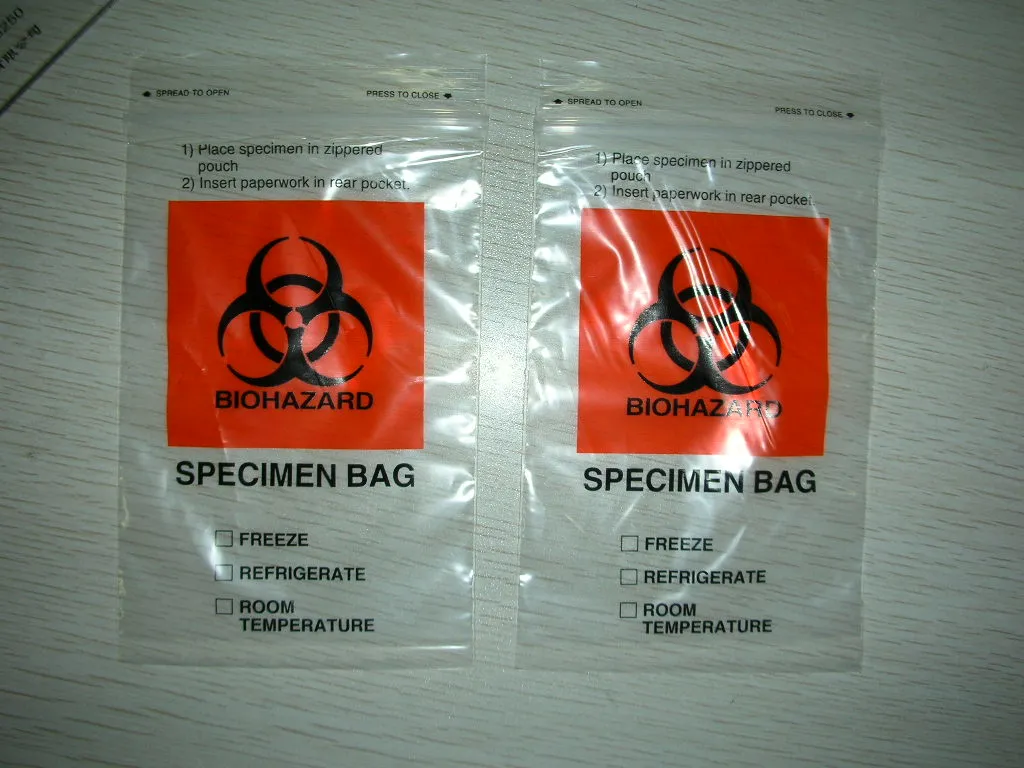 Medical Use 3-Layers Plastic Pathology Ziplock Specimen Biohazard Bag with a Pocket