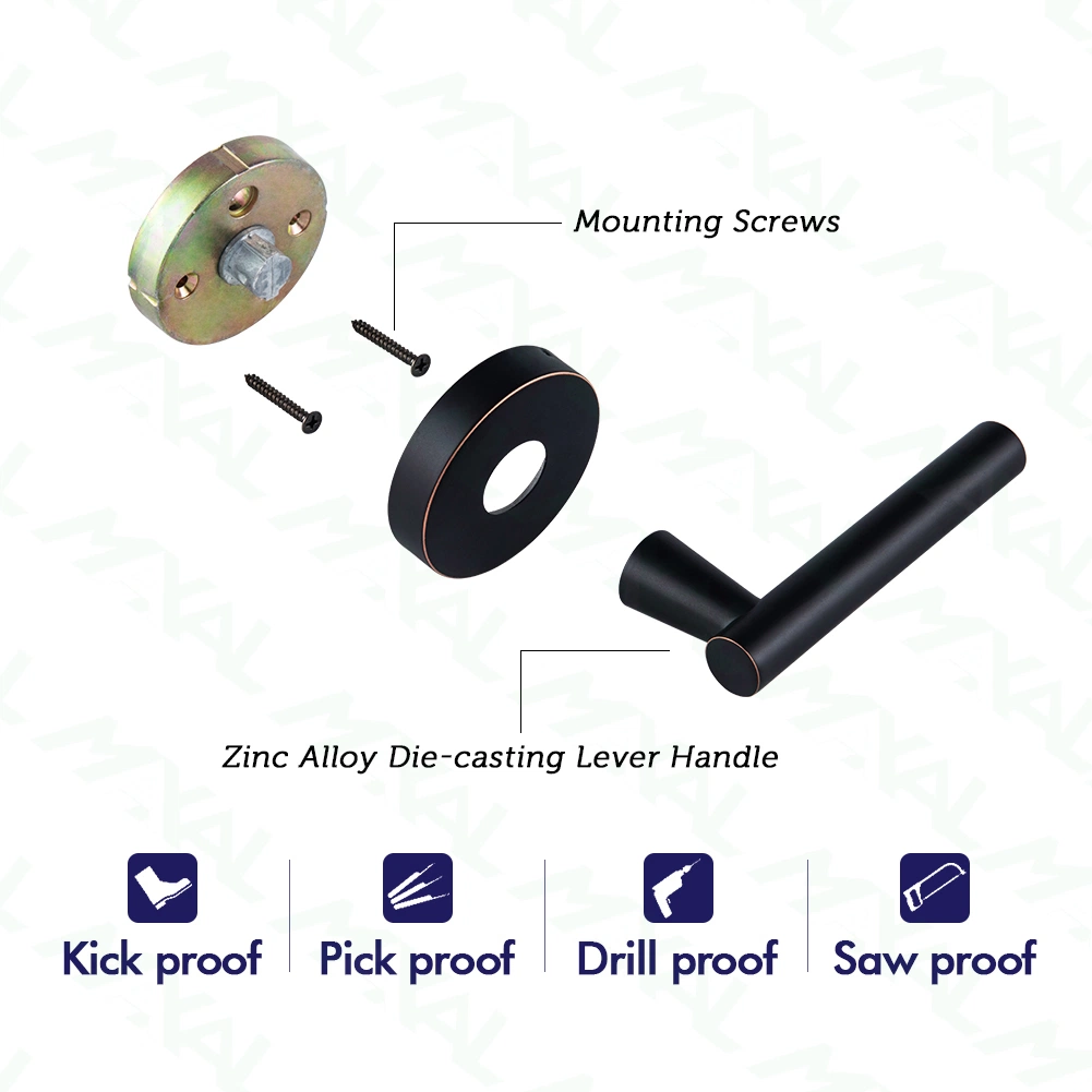 Round Handle Black Single Lever Door Front Dummy Lock with Zinc Alloy