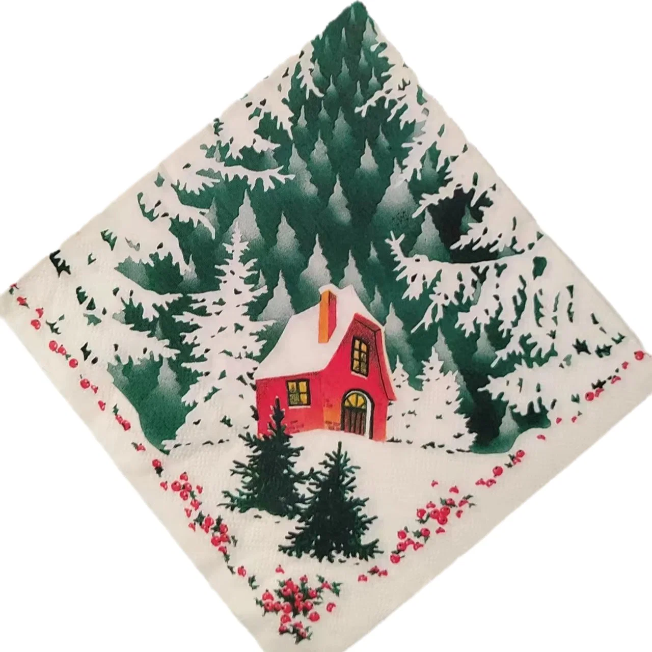 100% Pure Wood Pulp Napkin Daily Series Snow Snow House Custom Pattern Printing Tissue