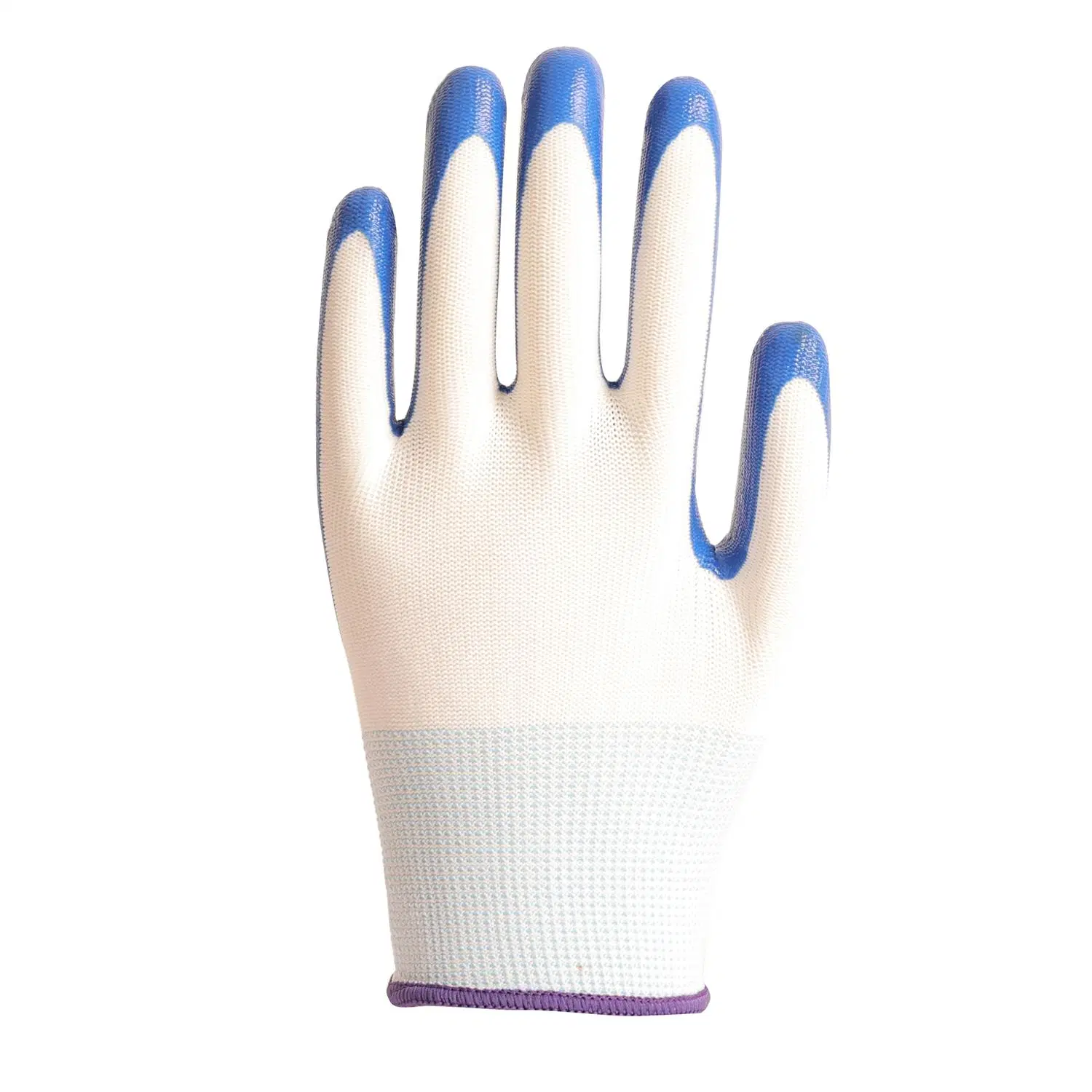 Factory Wholesale/Supplier Blue Nitrile Coated Gardening Safety Grip Gloves White Polyester Nylon Work Gloves