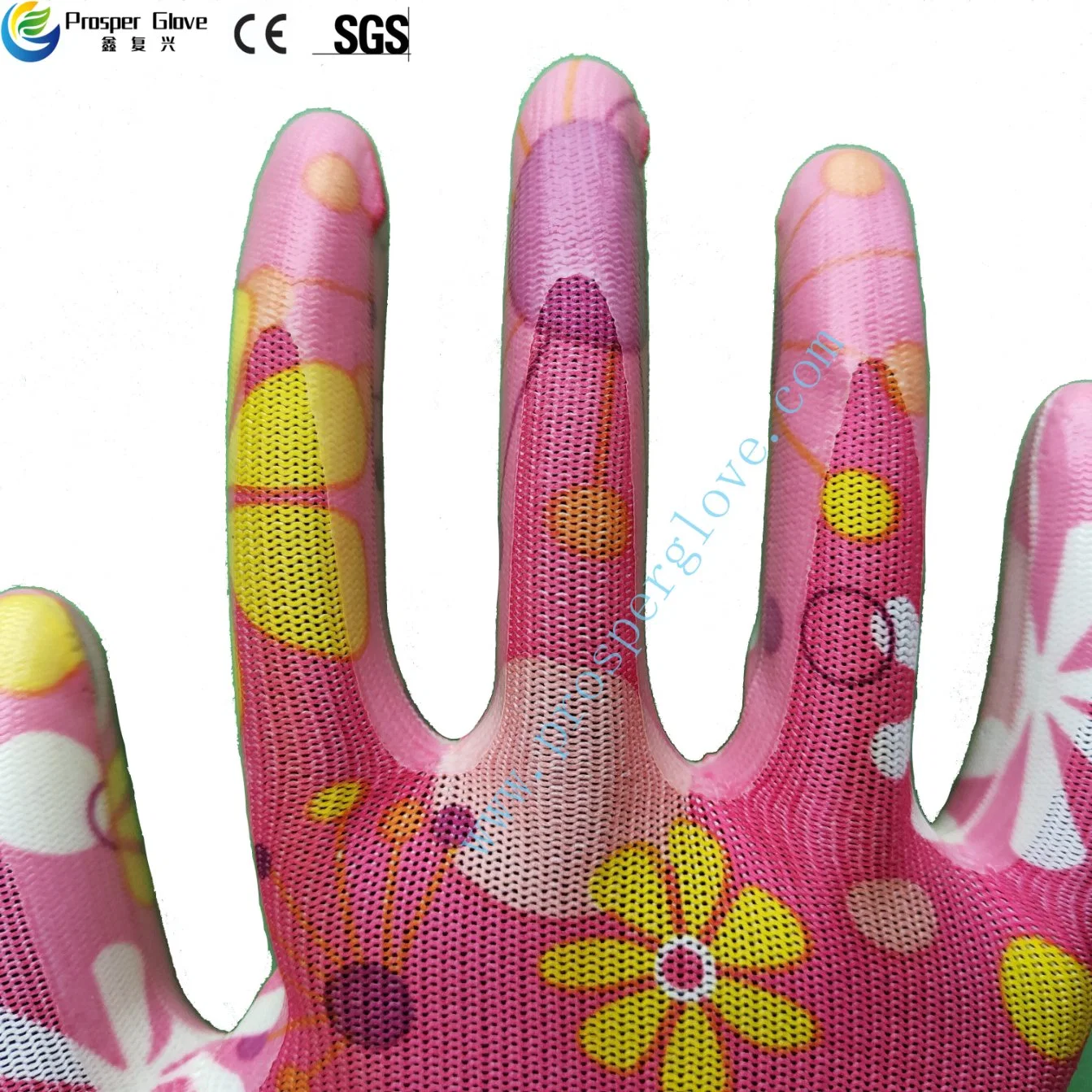 Printing Polyester with Nitrile Coated Working Glove Garden Work Gloves